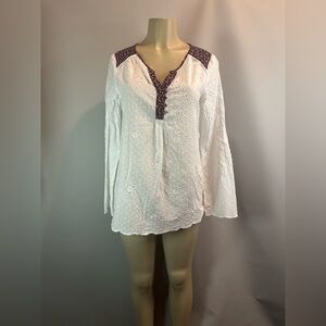 Matilda Jane Tunic Womens White Swiss Dot Floral Embroidered Lace Trim Boho Sz M